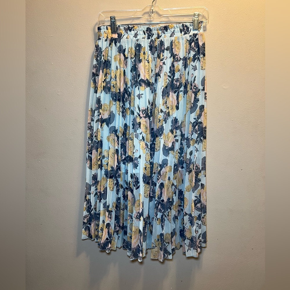 Disney Pleated Floral Midi Skirt - Light Blue, Navy, Yellow